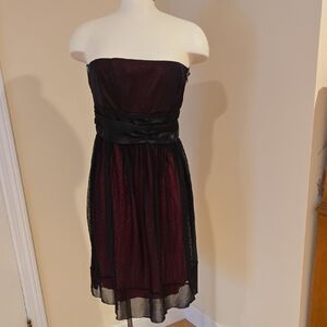 Chic Strapless Black and Burgundy Dress